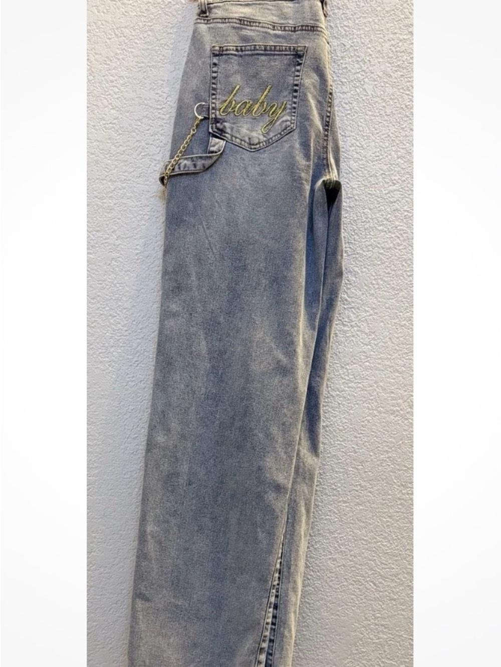 Baby Phat Grey Straight-Leg Jeans with Gold Script & Chain
